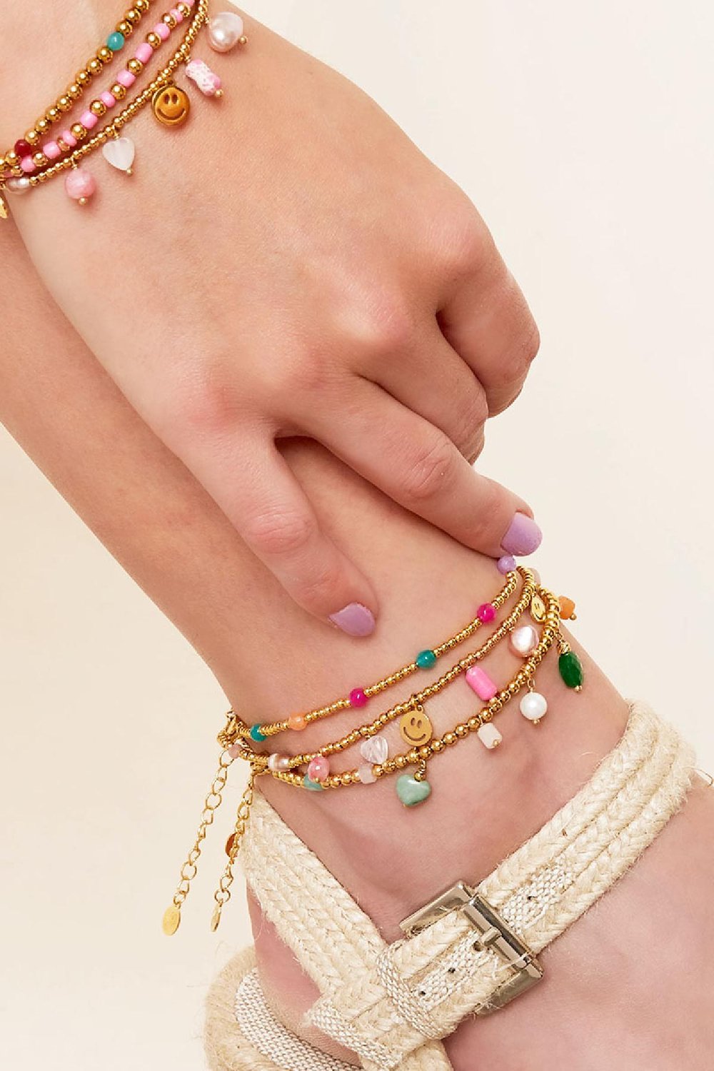 Anklet Coloured beads Gold Color Stainless Steel h5Picture3